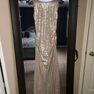 Long Sequin Tank Dress with Cowel Back